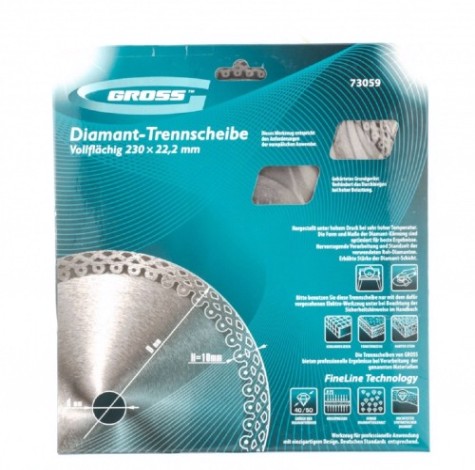 Алмазный диск универсальный GROSS 73059 ф230х22,2мм, тонкий, сплошной, мок. рез. Алмазный диск универсальный GROSS 73059 ф230х22,2мм, тонкий, сплошной, мок. рез.