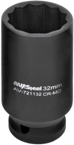 Головка торцевая ударная 12-ти гранная AV Steel AV-721132 1/2", удлиненная, 32 мм