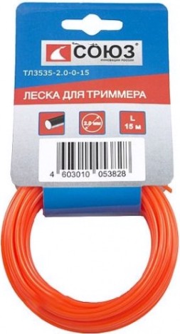 Леска триммерная СОЮЗ ТЛ3535-2.0-0-15 d=2.0 мм, l=15 м, круг, оранжевая Леска триммерная СОЮЗ ТЛ3535-2.0-0-15 d=2.0 мм, l=15 м, круг, оранжевая
