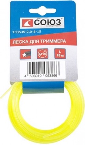 Леска триммерная СОЮЗ ТЛ3535-2.0-8-15 d=2.0 мм, l=15 м, звезда, желтый Леска триммерная СОЮЗ ТЛ3535-2.0-8-15 d=2.0 мм, l=15 м, звезда, желтый