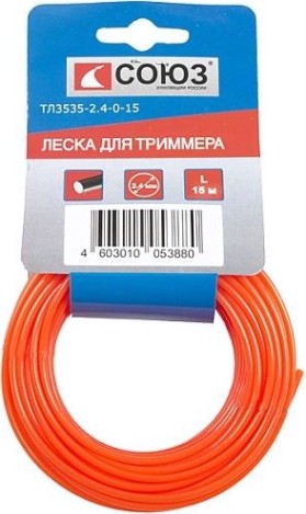 Леска триммерная СОЮЗ ТЛ3535-2.4-0-15 d=2.4 мм, l=15 м, круг, оранжевая Леска триммерная СОЮЗ ТЛ3535-2.4-0-15 d=2.4 мм, l=15 м, круг, оранжевая