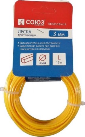 Леска триммерная СОЮЗ ТЛ3535-3.0-4-15 d=3.0 мм, l=15 м, квадрат, красный