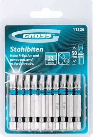 Набор бит GROSS 11326 10 предметов SL6,0х50, сталь S2, 10шт. [11326]