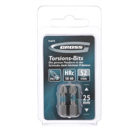 Набор бит GROSS 11475 торсионных PH2x25 мм, 2 шт.