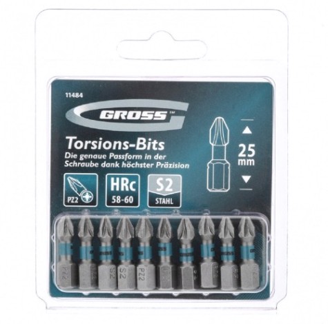 Набор бит GROSS 11484 торсионных PZ2x25 мм, 10 шт. Набор бит GROSS 11484 торсионных PZ2x25 мм, 10 шт.