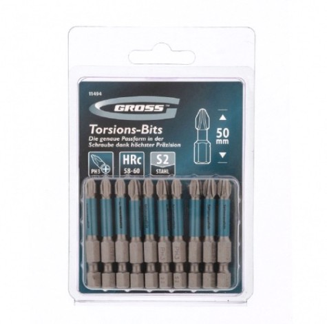 Набор бит GROSS 11494 торсионных PH3x50 мм, 10 шт.