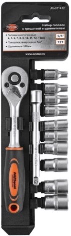 Набор головок 1/4" AV Steel AV-011412 с трещоткой, 12 предм.