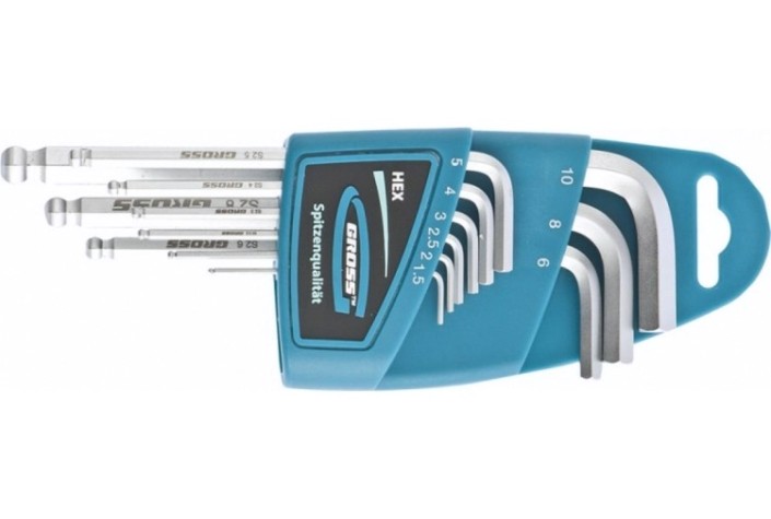 Набор ключей GROSS hex, 1,5–10 мм, s2, 9 шт. имбусовых, удлиненные с [16403]