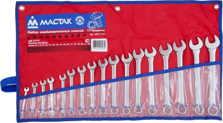 Набор ключей комбинированных МАСТАК 0211-17P 17 предметов