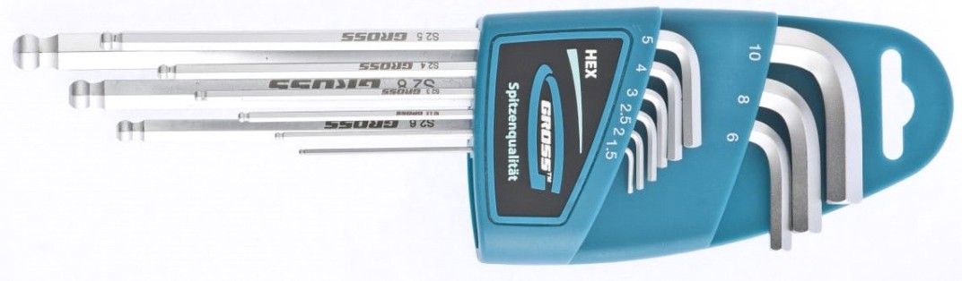 Набор ключей шестигранных GROSS 16404 имбусовых HEX 1,5–10 мм, 9 шт.