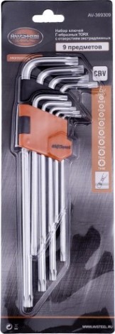 Набор ключей TORX AV Steel AV-369309 экстрадлинных с отверстием th10-th50 9 предм.