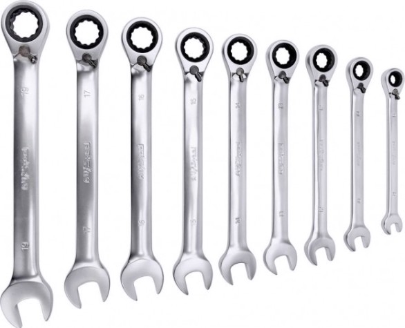 Набор комбинированных ключей AV Steel AV-035190 трещоточных с реверсом 8-19мм 9предм.