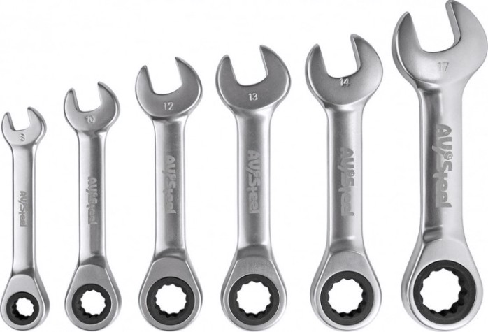 Набор комбинированных ключей AV Steel AV-035362 трещоточных укороченных 8-17мм 6 пр.