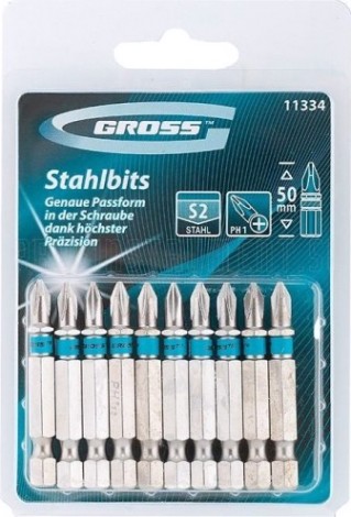 Набор насадок GROSS ph1х50 бит, сталь s2, 10 шт. [11334]