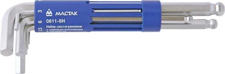 Набор шестигранников МАСТАК 0611-8HB с шаровым окончанием длинные