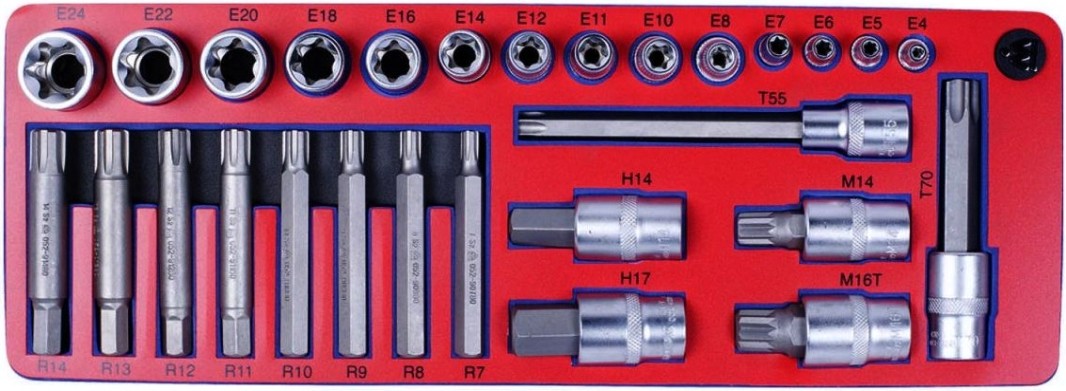 Набор торцевых головок и насадок в лотке МАСТАК 5-03428 28 предметов