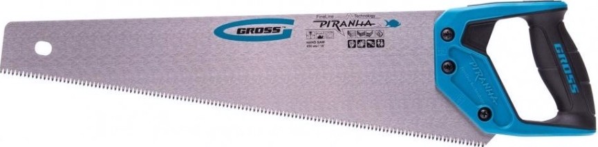 Ножовка по дереву GROSS 450 мм "piranha", 11-12 tpi, зуб-3d, каленый зуб, 2-х ком [24103]