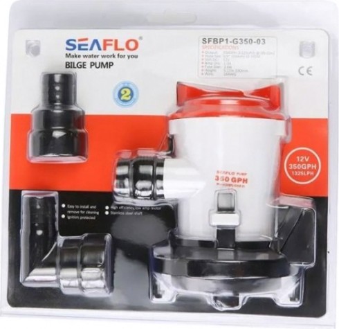 Помпа водооткачивающая SEAFLO трюмная, 12V 350 галлон/час, патрубок 19 мм, с переходниками [SFBP1-G350-03]