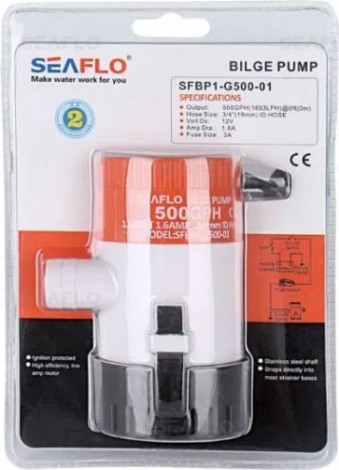 Помпа водооткачивающая SEAFLO трюмная, 12V 500 галлон/час, патрубок 19 мм [SFBP1-G500-01]
