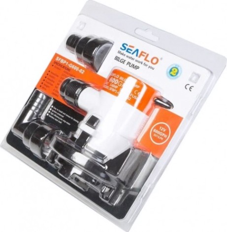 Помпа водооткачивающая SEAFLO трюмная, 12V 600 галлон/час, патрубок 19 мм, с переходниками [SFBP1-G600-02]