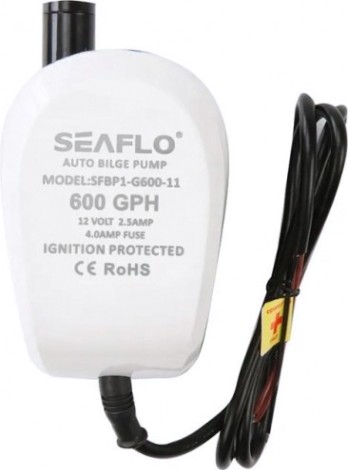 Помпа водооткачивающая SEAFLO трюмная, автоматическая, 12V 600 галлон/час, патрубок 19 мм, ток 4.0А [SFBP1-G600-11]